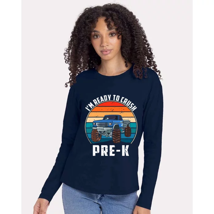 I'm Ready To Crush PreK Retro Vintage Monster Truck Womens Cotton Relaxed Long Sleeve T-Shirt