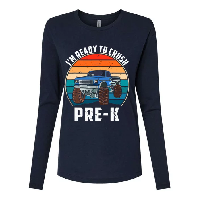 I'm Ready To Crush PreK Retro Vintage Monster Truck Womens Cotton Relaxed Long Sleeve T-Shirt