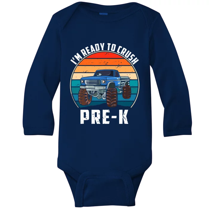 I'm Ready To Crush PreK Retro Vintage Monster Truck Baby Long Sleeve Bodysuit