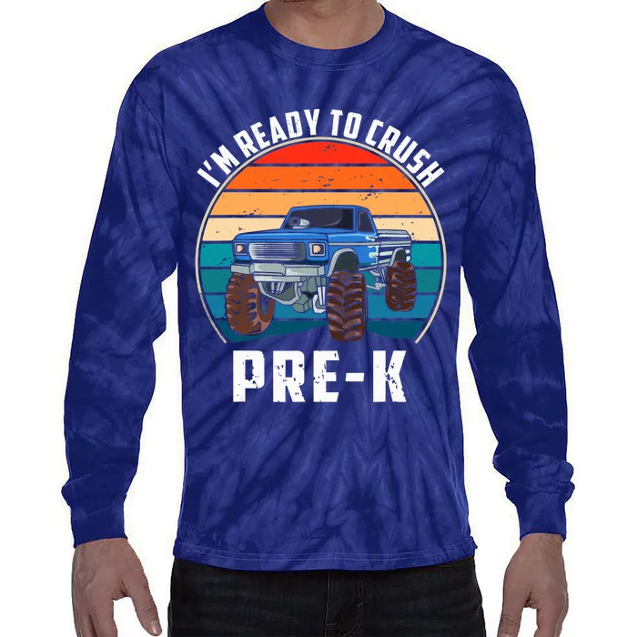 I'm Ready To Crush PreK Retro Vintage Monster Truck Tie-Dye Long Sleeve Shirt