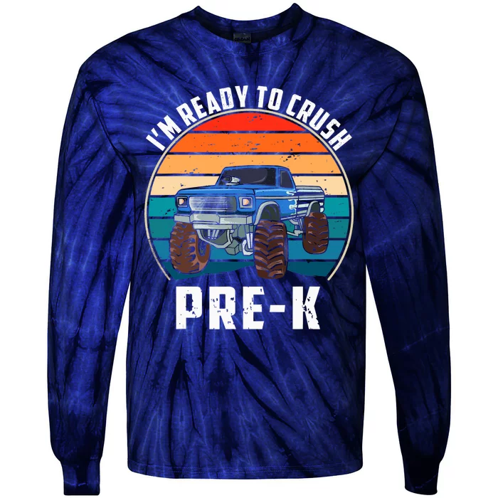 I'm Ready To Crush PreK Retro Vintage Monster Truck Tie-Dye Long Sleeve Shirt