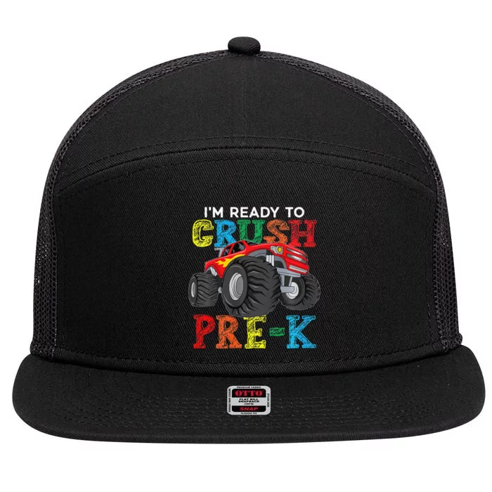 IM Ready To Crush Prek Monster Truck Back To School 7 Panel Mesh Trucker Snapback Hat