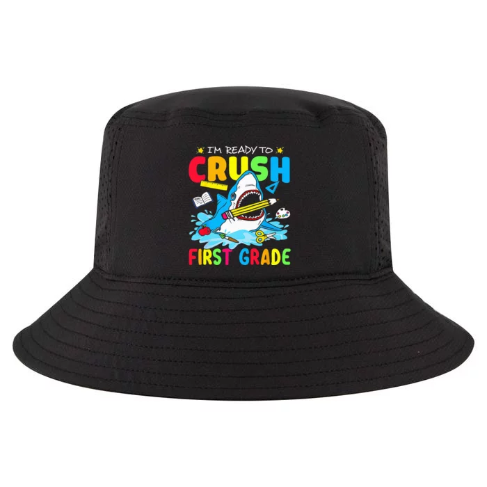 I'm Ready To Crush 1st Grade Shark Back To School Cool Comfort Performance Bucket Hat