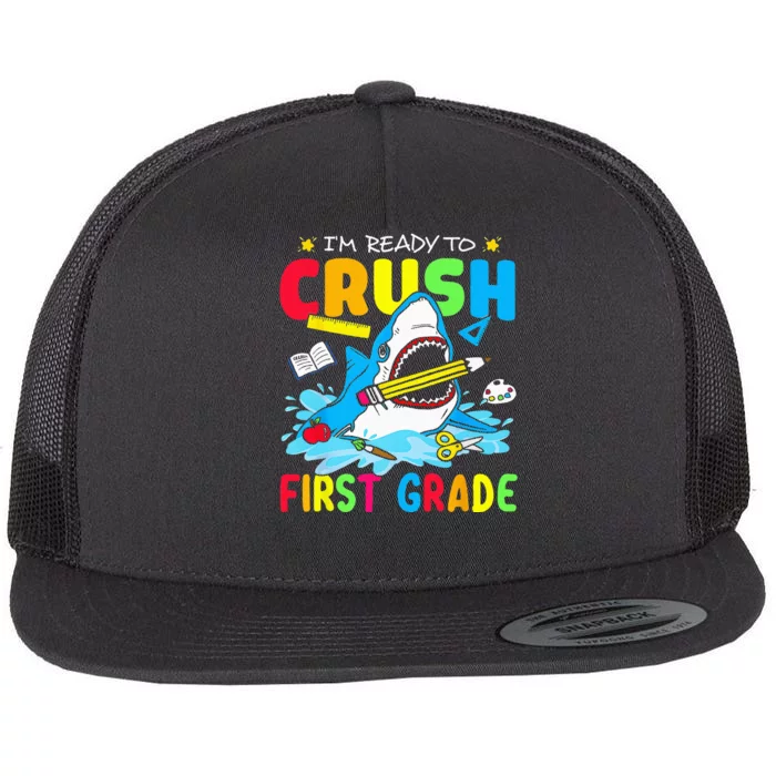 I'm Ready To Crush 1st Grade Shark Back To School Flat Bill Trucker Hat