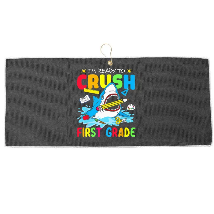 I'm Ready To Crush 1st Grade Shark Back To School Large Microfiber Waffle Golf Towel