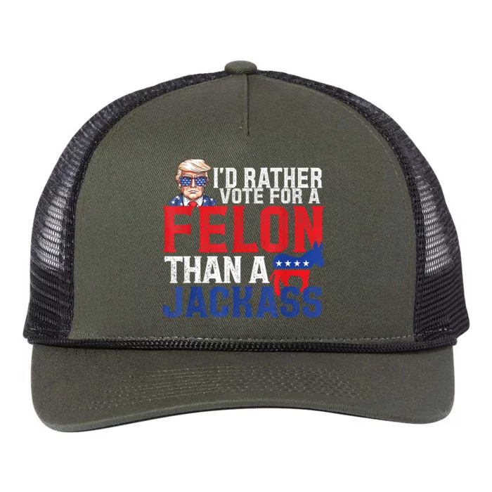 ID Rather Vote For A Felon Than A Jackass Trump America Retro Rope Trucker Hat Cap