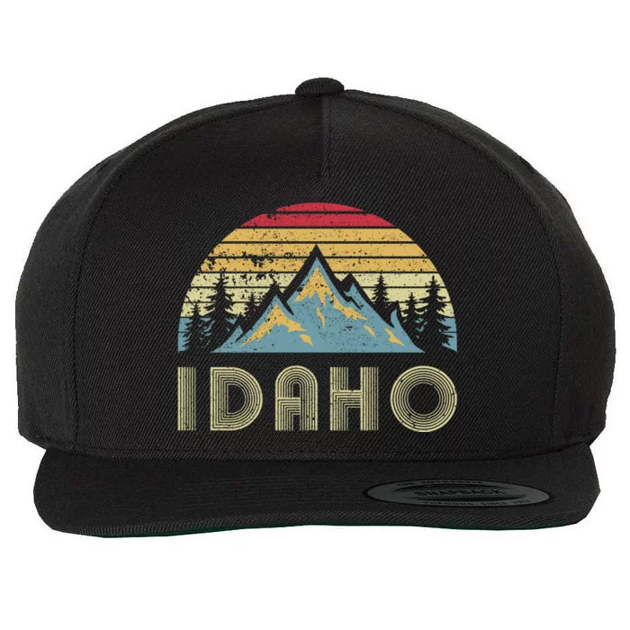 Idaho Retro Vintage Mountains Camping Hiking Gift Wool Snapback Cap