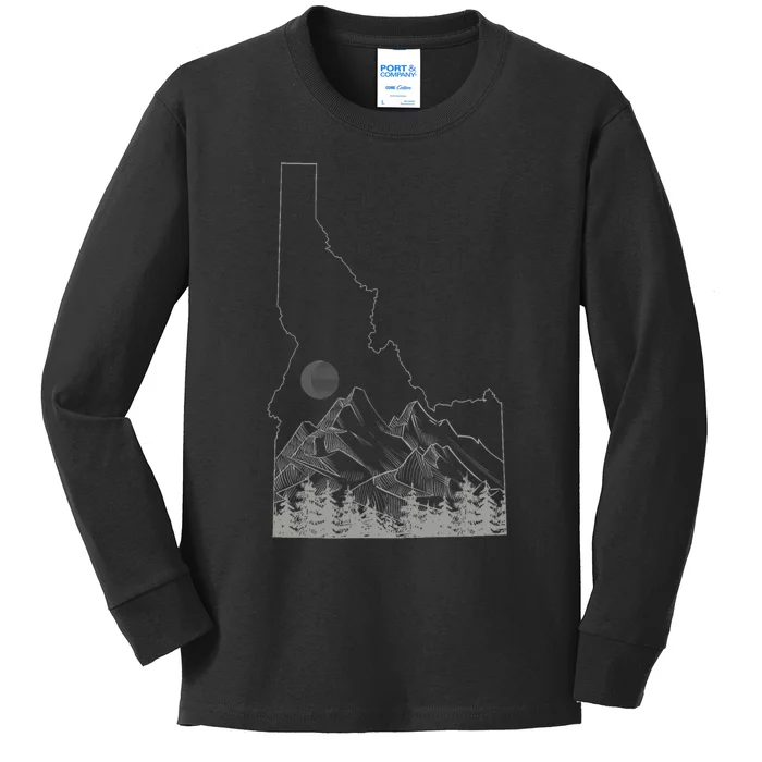 Idaho Retro Vintage Outdoors Mountain Graphic Design Kids Long Sleeve Shirt