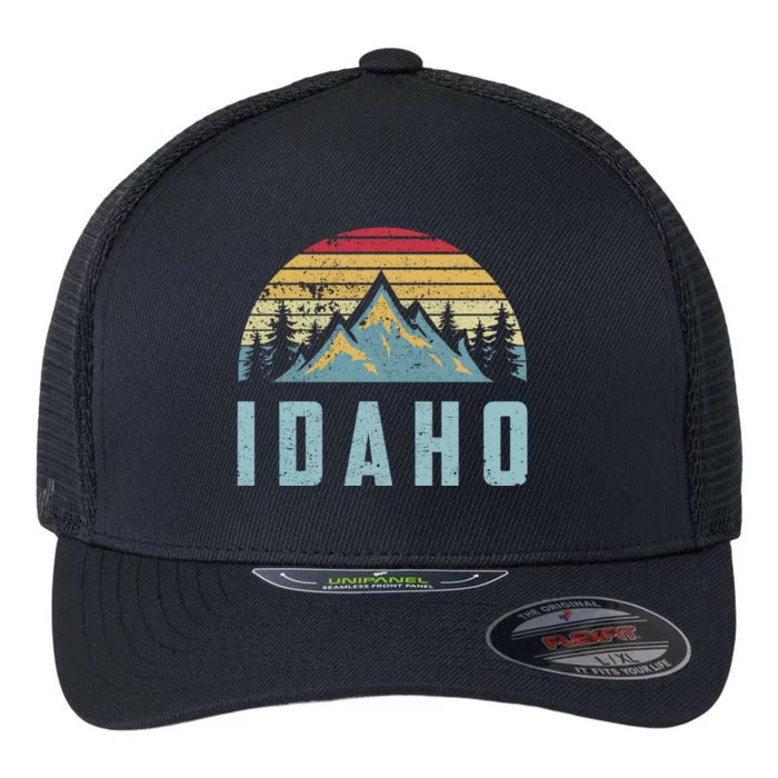 Idaho Retro Vintage Mountains Hiking Nature Gift Flexfit Unipanel Trucker Cap