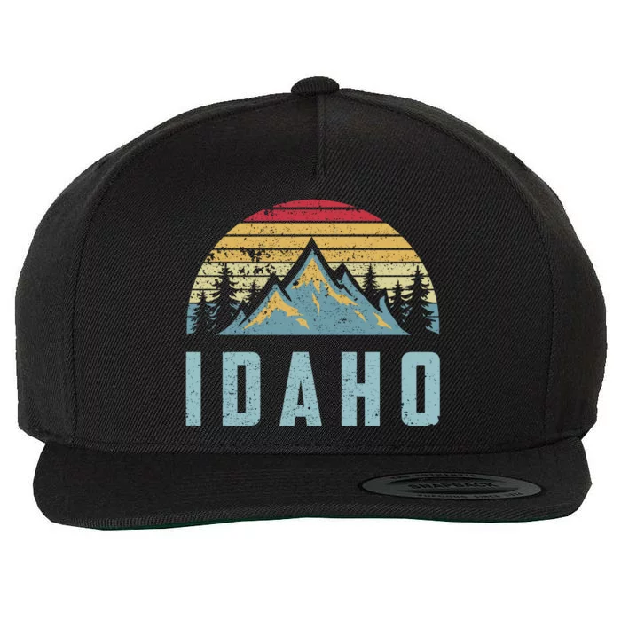 Idaho Retro Vintage Mountains Hiking Nature Gift Wool Snapback Cap