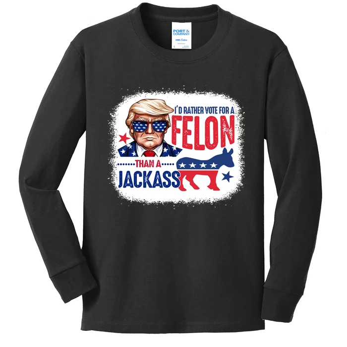 ID Rather Vote For Felon Than A Jackass Funny Trump Kids Long Sleeve Shirt