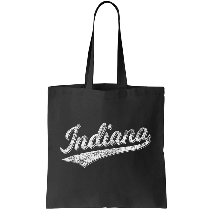 Indiana Retro Vintage Baseball Sports Script Flag Swoosh Tote Bag