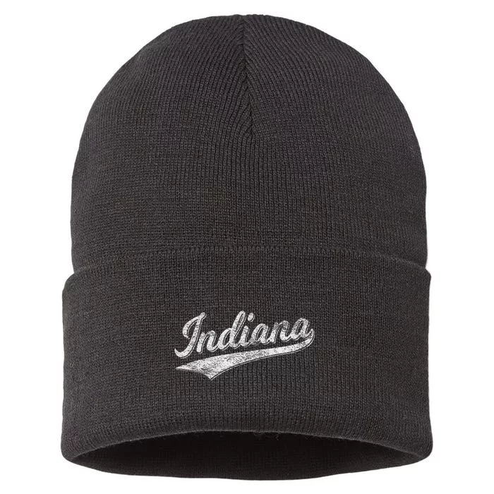 Indiana Retro Vintage Baseball Sports Script Flag Swoosh Sustainable Knit Beanie