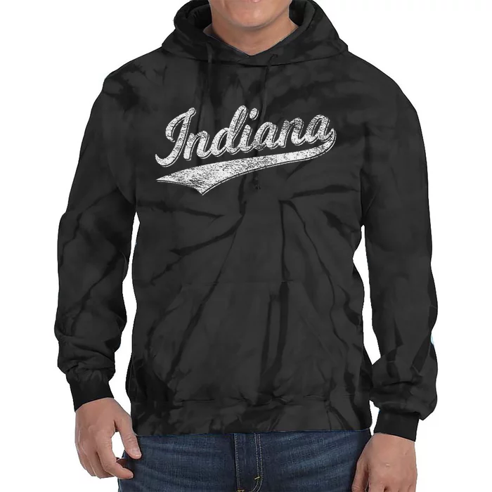 Indiana Retro Vintage Baseball Sports Script Flag Swoosh Tie Dye Hoodie