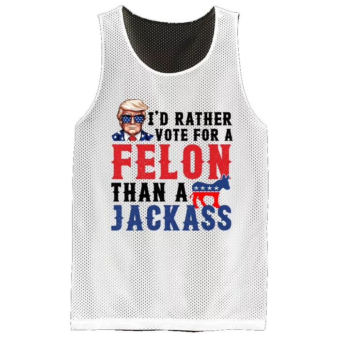 ID Rather Vote For Felon Than A Jackass Funny Trump Mesh Reversible Basketball Jersey Tank