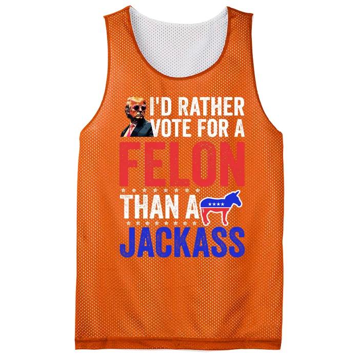 Id Rather Vote For Felon Than A Jackass Funny Trump Mesh Reversible Basketball Jersey Tank