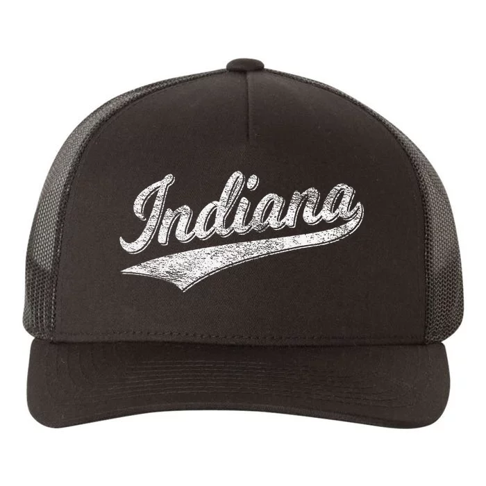 Indiana Retro Vintage Baseball Sports Script Flag Swoosh Yupoong Adult 5-Panel Trucker Hat