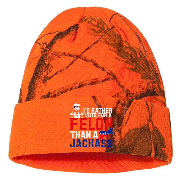 ID Rather Vote For A Felon Then For A Jackass Funny Trump Kati - 12in Camo Beanie