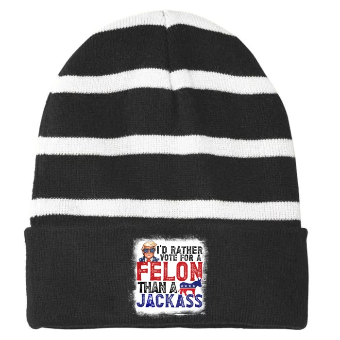 ID Rather Vote For Felon Than A Jackass Striped Beanie with Solid Band