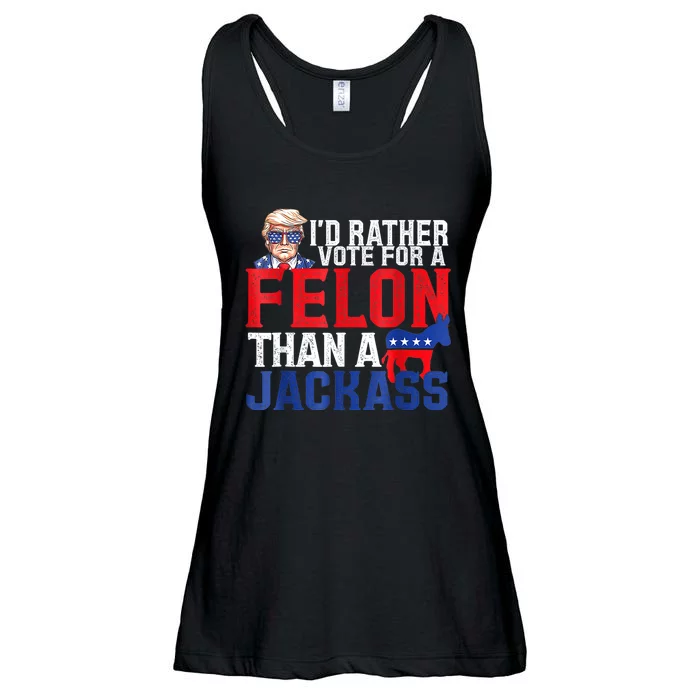 ID Rather Vote For A Felon Than A Jackass Trump Ladies Essential Flowy Tank