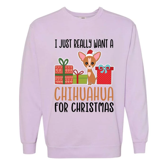 I Really Want A Chihuahua For Christmas Chihuahua Owner Gift Garment-Dyed Sweatshirt