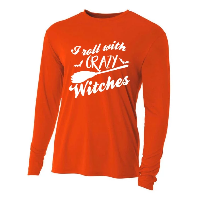 I Roll With Crazy Witches Broom Halloween Gift Cooling Performance Long Sleeve Crew