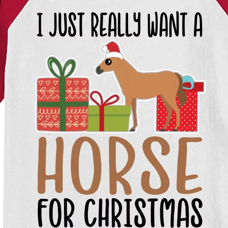 I Really Want A Horse For Christmas Funny Gift Kids Colorblock Raglan Jersey