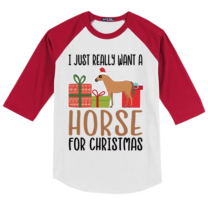 I Really Want A Horse For Christmas Funny Gift Kids Colorblock Raglan Jersey