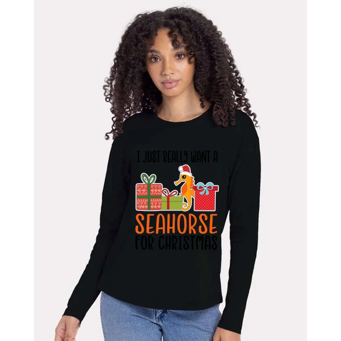 I Really Want A Seahorse For Christmas Holiday Seahorse Gift Womens Cotton Relaxed Long Sleeve T-Shirt