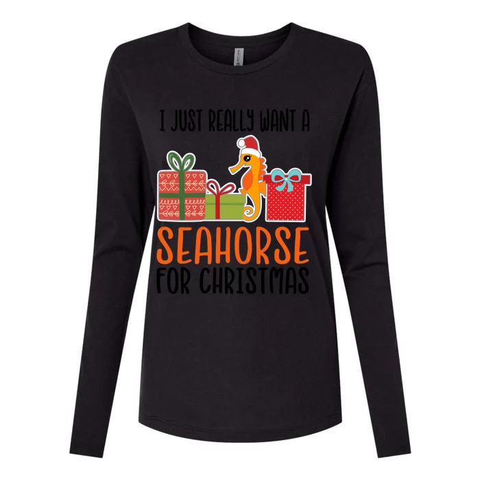 I Really Want A Seahorse For Christmas Holiday Seahorse Gift Womens Cotton Relaxed Long Sleeve T-Shirt