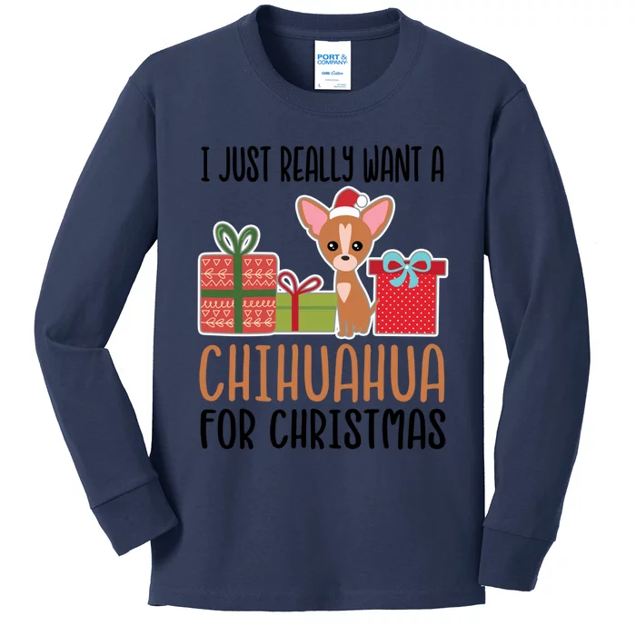 I Really Want A Chihuahua For Christmas Chihuahua Owner Gift Kids Long Sleeve Shirt