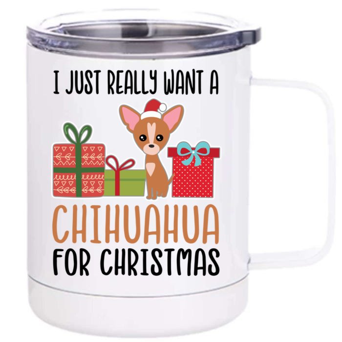 I Really Want A Chihuahua For Christmas Chihuahua Owner Gift Front & Back 12oz Stainless Steel Tumbler Cup