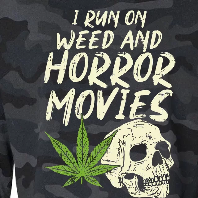 I Run Weed Horror Movies Skull Funny Halloween Stoner Gift Cropped Pullover Crew