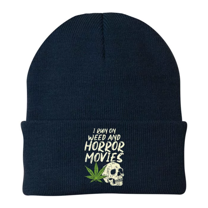 I Run Weed Horror Movies Skull Funny Halloween Stoner Gift Knit Cap Winter Beanie