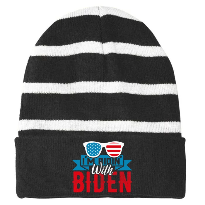 IM Ridin With Biden 2023 Joe Biden Striped Beanie with Solid Band