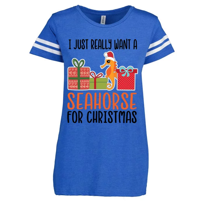 I Really Want A Seahorse For Christmas Holiday Seahorse Cute Gift Enza Ladies Jersey Football T-Shirt