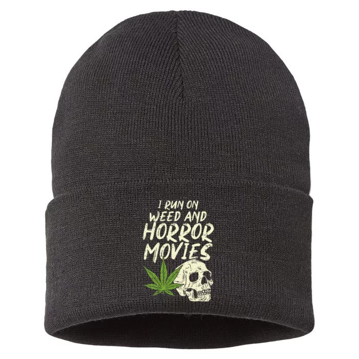 I Run Weed Horror Movies Skull Funny Halloween Stoner Gift Sustainable Knit Beanie