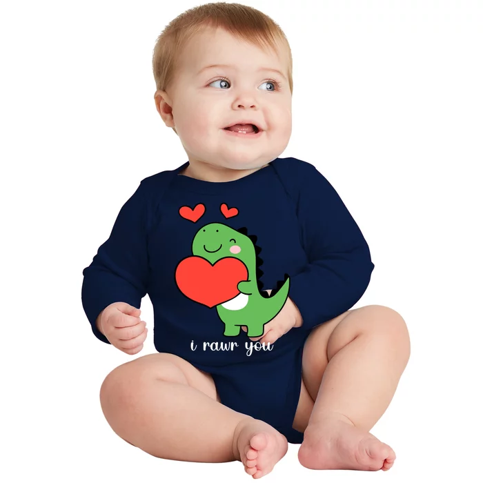 I Rawr You Cute Dinosaur Love Valentines Day Baby Long Sleeve Bodysuit