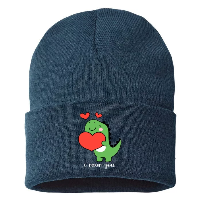 I Rawr You Cute Dinosaur Love Valentines Day Sustainable Knit Beanie