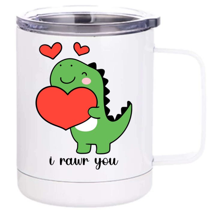 I Rawr You Cute Dinosaur Love Valentines Day Front & Back 12oz Stainless Steel Tumbler Cup