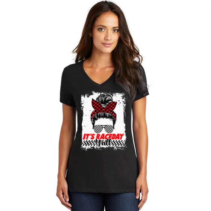 Its Raceday Yall Dirt Track Racing Race Car Lover Women Girl Women's V-Neck T-Shirt