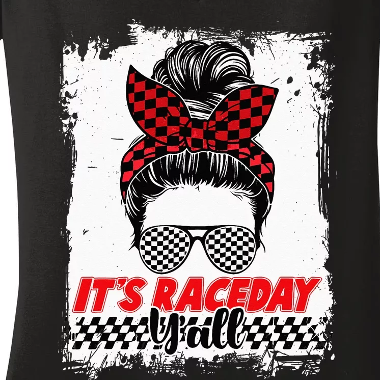 Its Raceday Yall Dirt Track Racing Race Car Lover Women Girl Women's V-Neck T-Shirt