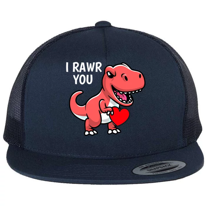 I Rawr You Gift Dinosaur Rawr Means I Love You In Dinosaur Gift Flat Bill Trucker Hat