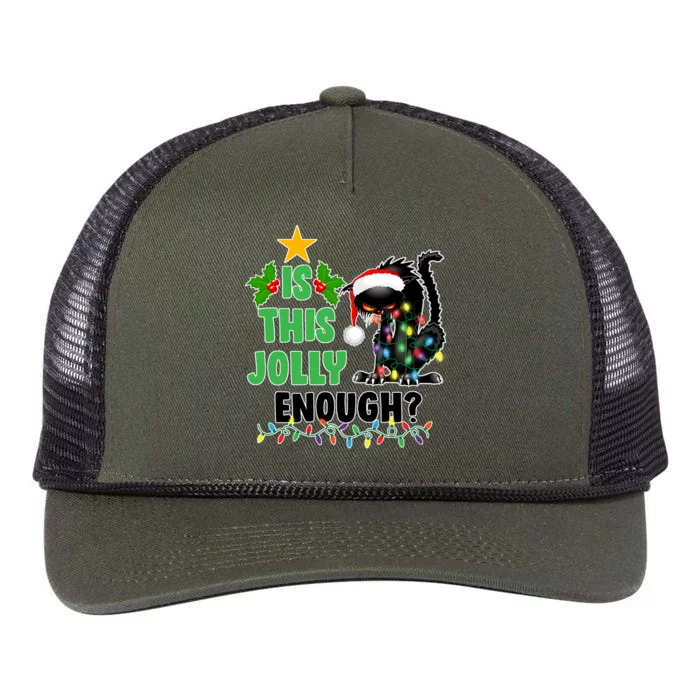 Is This Jolly Enough Funny Christmas Cat Retro Rope Trucker Hat Cap