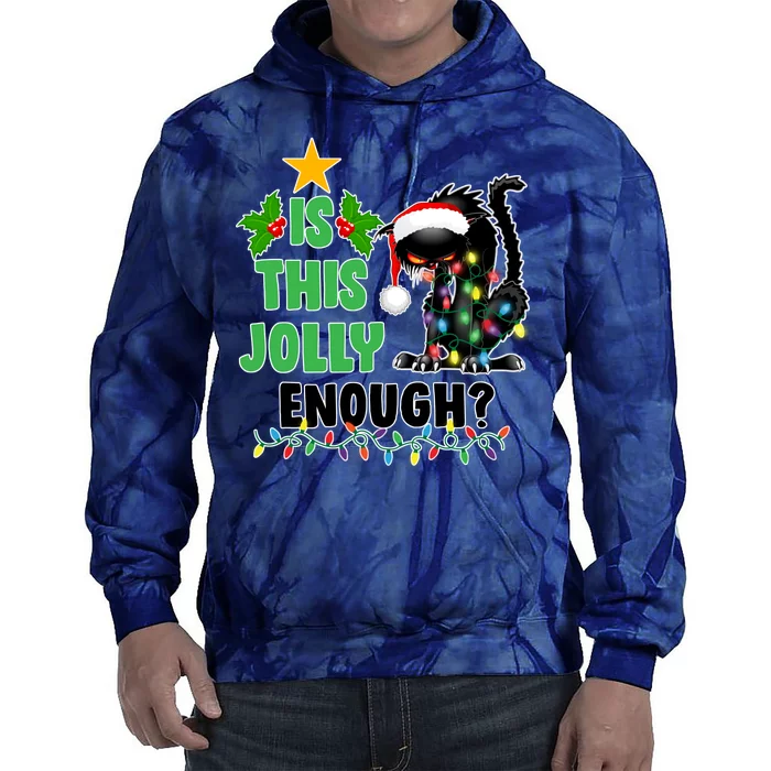 Is This Jolly Enough Funny Christmas Cat Tie Dye Hoodie