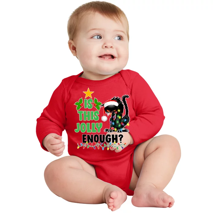 Is This Jolly Enough Funny Christmas Cat Baby Long Sleeve Bodysuit