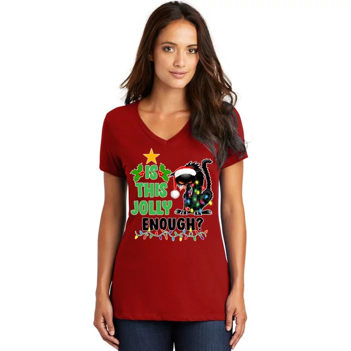 Is This Jolly Enough Funny Christmas Cat Women's V-Neck T-Shirt