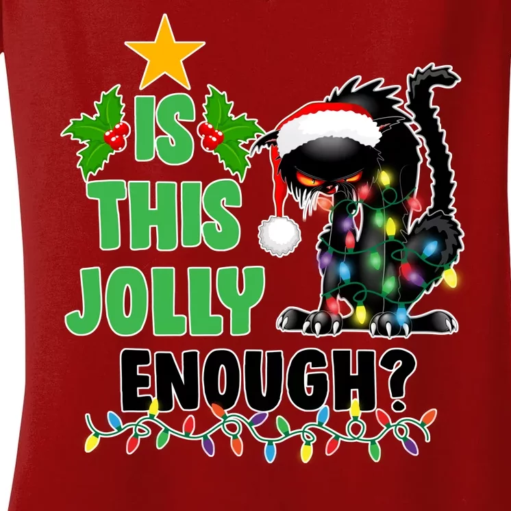 Is This Jolly Enough Funny Christmas Cat Women's V-Neck T-Shirt