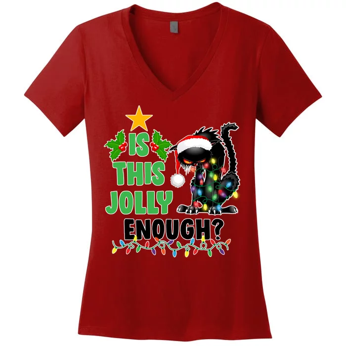 Is This Jolly Enough Funny Christmas Cat Women's V-Neck T-Shirt