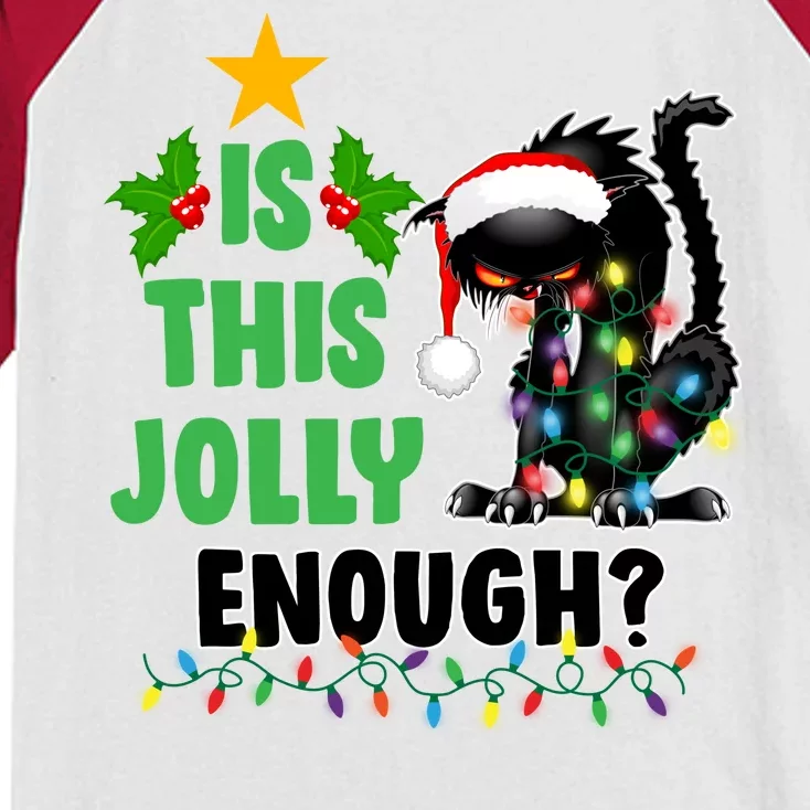 Is This Jolly Enough Funny Christmas Cat Kids Colorblock Raglan Jersey